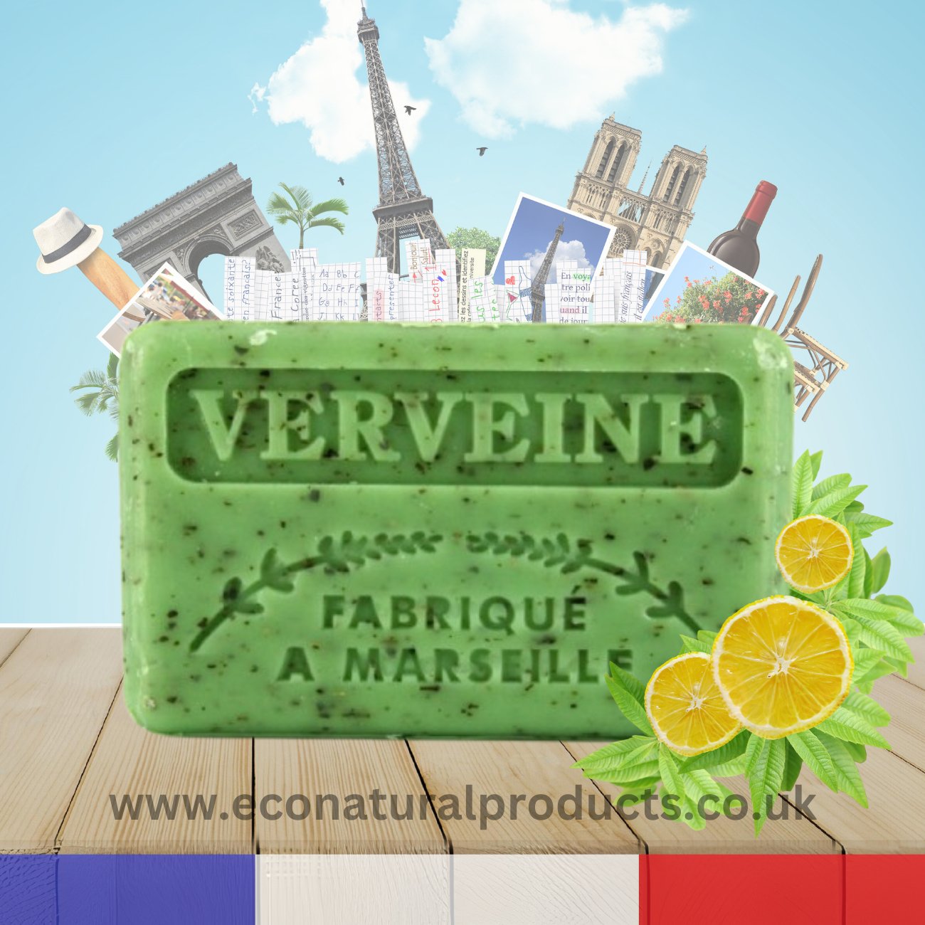 French Marseille Soap Verveine Broye (Crushed Verbena) 125g - FouFour - Savon de Marseille - Bar Soap - Eco Natural Products