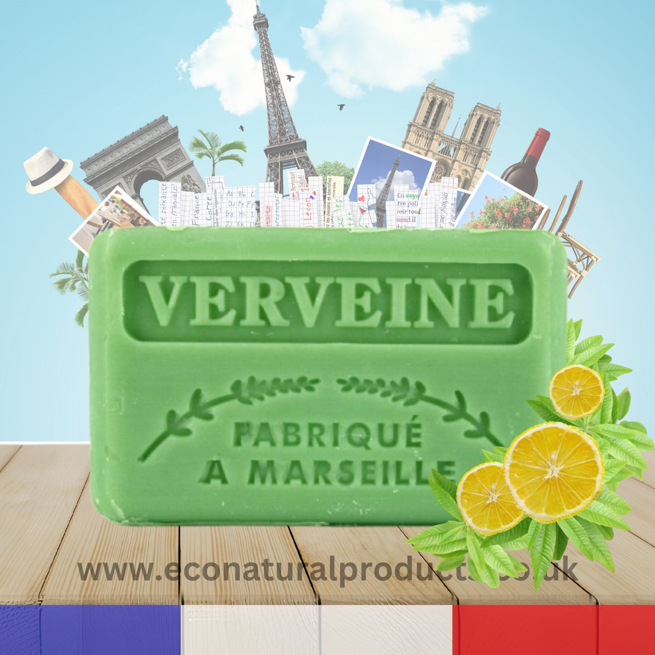 French Marseille Soap Verveine (Verbena) 125g - Eco Natural Products - FouFour - Savon de Marseille - Bar Soap