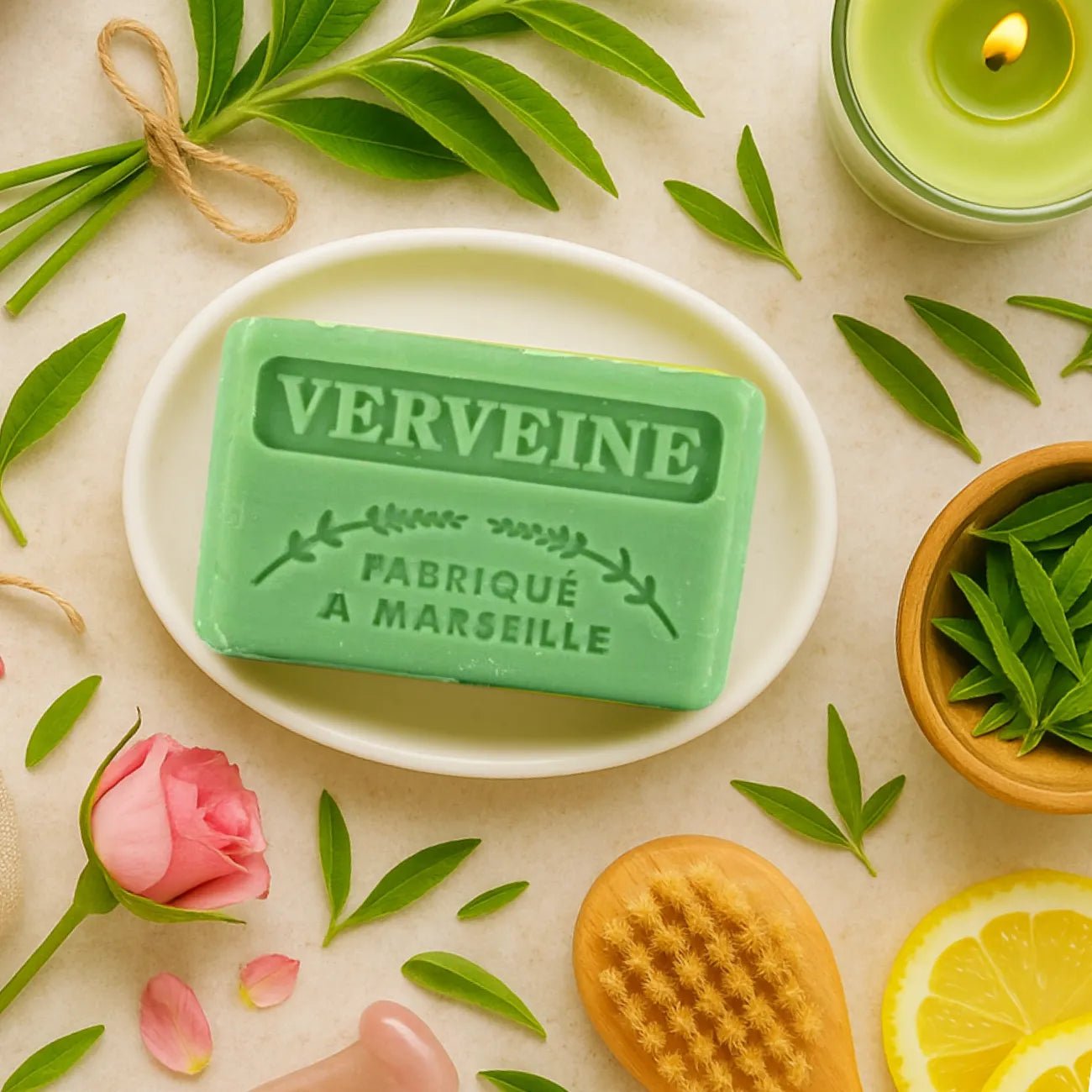 French Marseille Soap Verveine (Verbena) 125g - Savons.com / Foufour Entreprise - Bar Soap - Savons.com / Foufour Entreprise