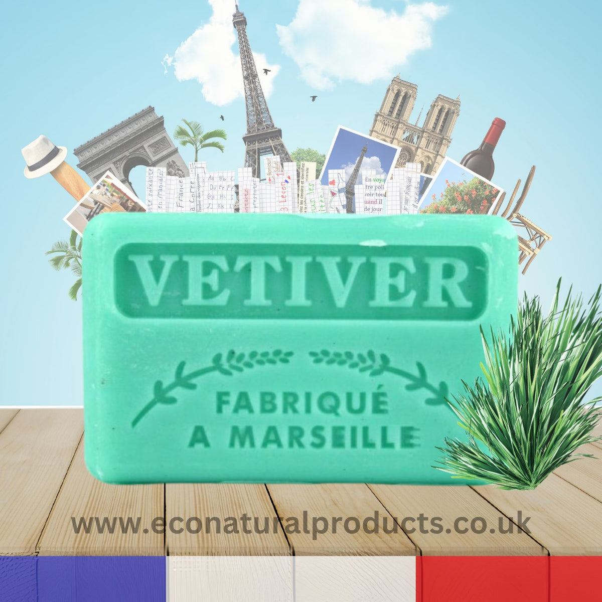 French Marseille Soap Vetiver 125g - FouFour - Savon de Marseille - Bar Soap - Eco Natural Products