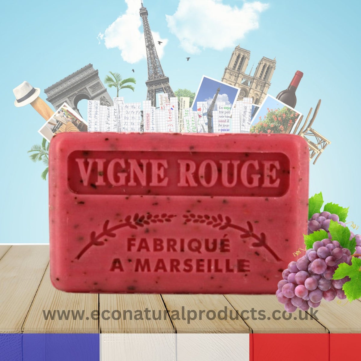 French Marseille Soap Vigne Rouge (Red Vine) 125g - FouFour - Savon de Marseille - Bar Soap - Eco Natural Products