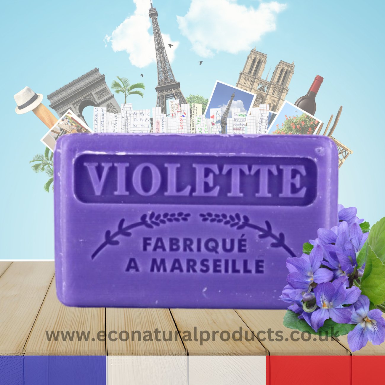 French Marseille Soap Violette (Violet) 125g - Eco Natural Products - FouFour - Savon de Marseille - Bar Soap