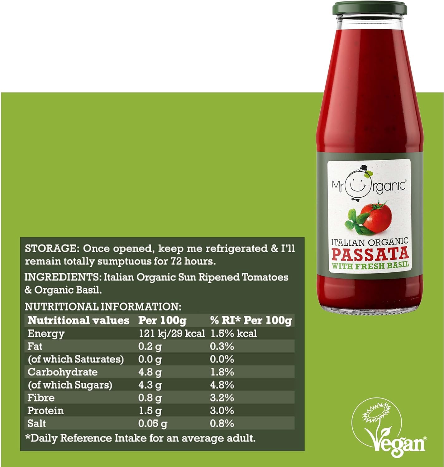 Fresh Basil Italian Passata Jar 690g - Mr Organic - Passata - Eco Natural Products