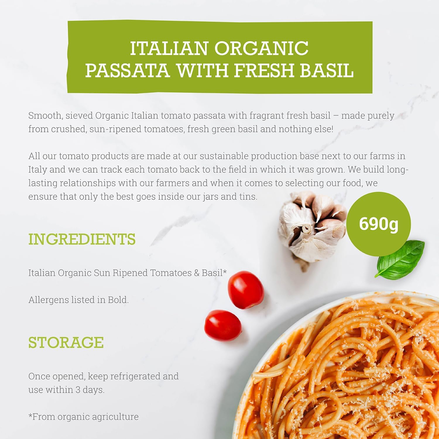 Fresh Basil Italian Passata Jar 690g - Eco Natural Products - Mr Organic - Passata