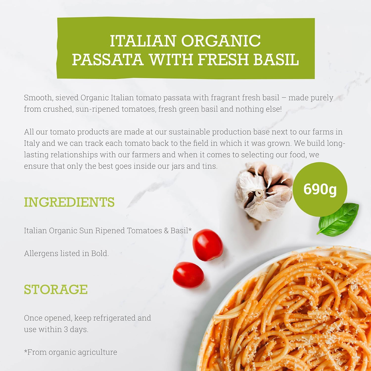 Fresh Basil Italian Passata Jar 690g - Mr Organic - Passata - Eco Natural Products