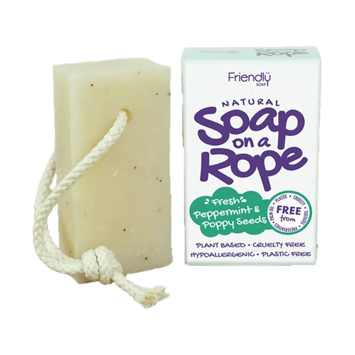 Fresh Peppermint & Poppy Seeds Soap On A Rope 125g - Friendly Soap - Bar Soap - Friendly Soap