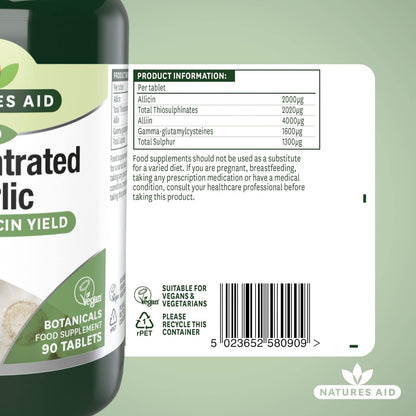 Garlic Concentrated 2000ug Allicin 90 Tablets - Natures Aid - Vitamins & Supplements - Eco Natural Products