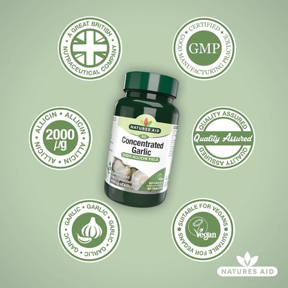Garlic Concentrated 2000ug Allicin 90 Tablets - Natures Aid - Vitamins & Supplements - Eco Natural Products