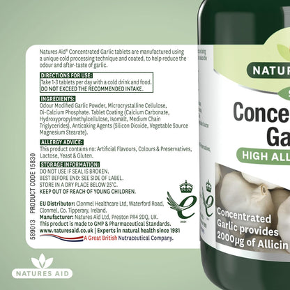 Garlic Concentrated 2000ug Allicin 90 Tablets - Natures Aid - Vitamins & Supplements - Eco Natural Products