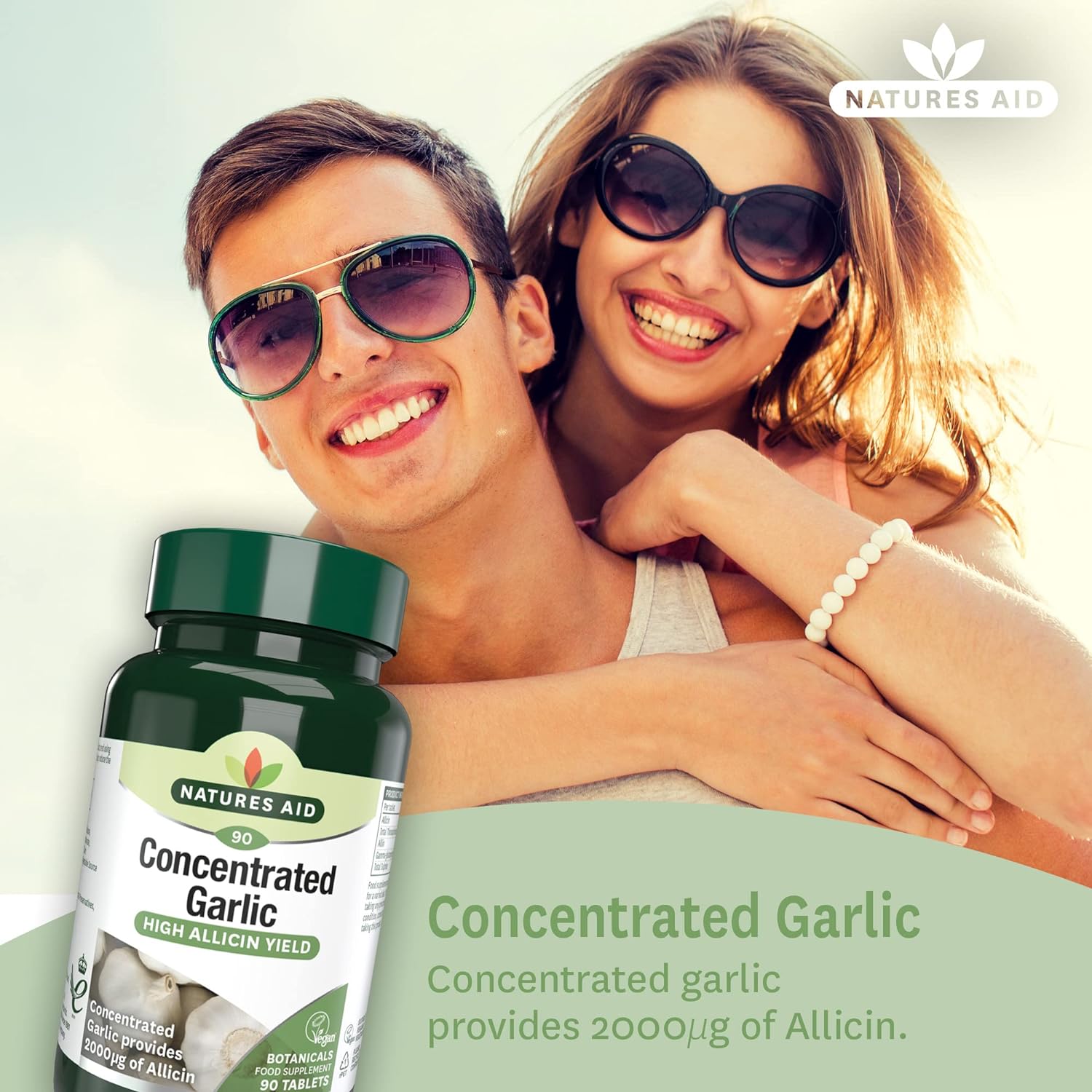 Garlic Concentrated 2000ug Allicin 90 Tablets - Natures Aid - Vitamins & Supplements - Eco Natural Products