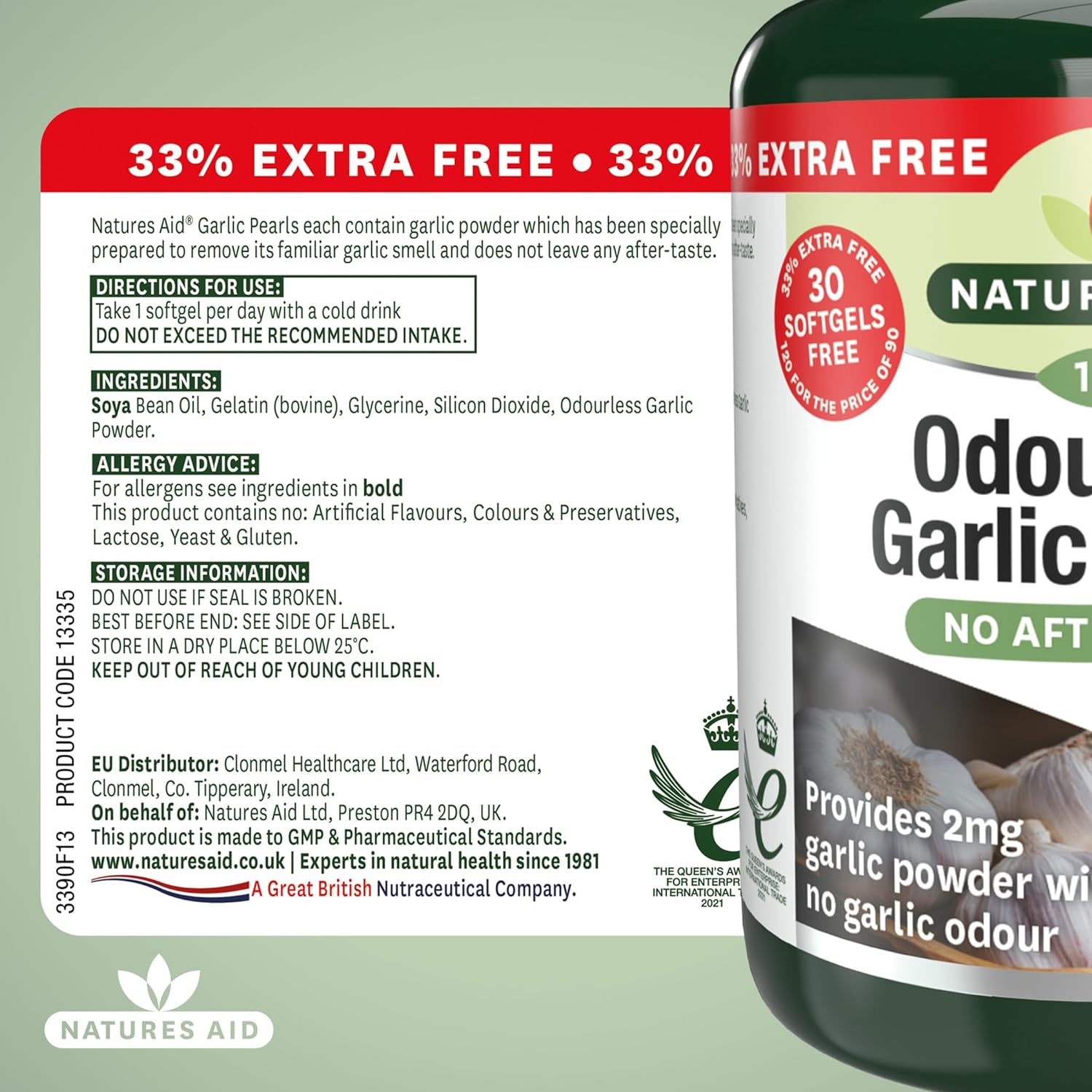 Garlic Pearls (Odourless) 120 Softgels - Eco Natural Products - Natures Aid - Vitamins & Supplements