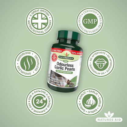 Garlic Pearls (Odourless) 120 Softgels - Natures Aid - Vitamins & Supplements - Eco Natural Products