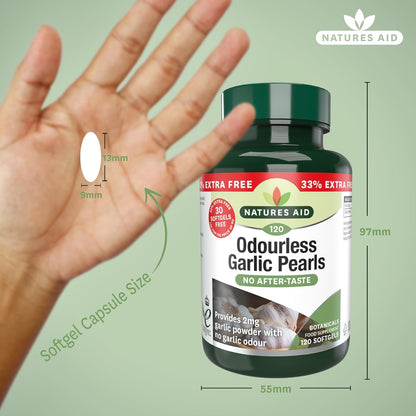 Garlic Pearls (Odourless) 120 Softgels - Natures Aid - Vitamins & Supplements - Eco Natural Products