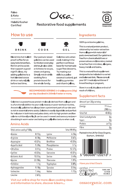Gelatin Pasture Raised 400g - Ossa Organic - Food Supplement - Eco Natural Products