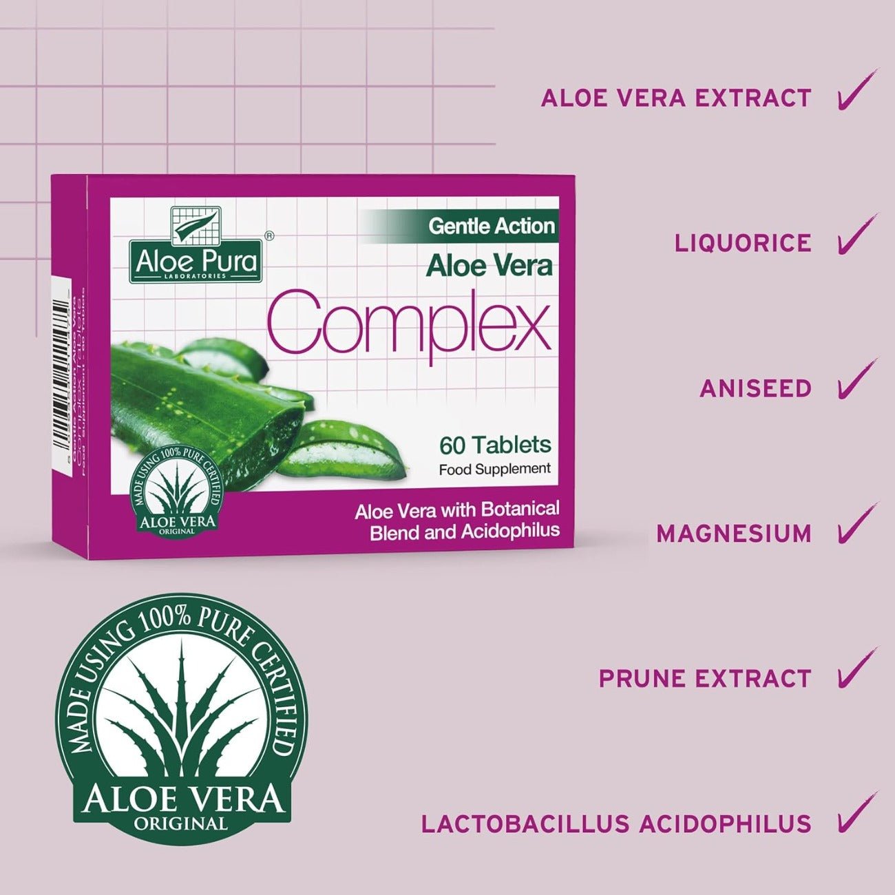 Gentle Action Aloe Vera Complex 60 Tablets - Eco Natural Products - Aloe Pura - Nutrition