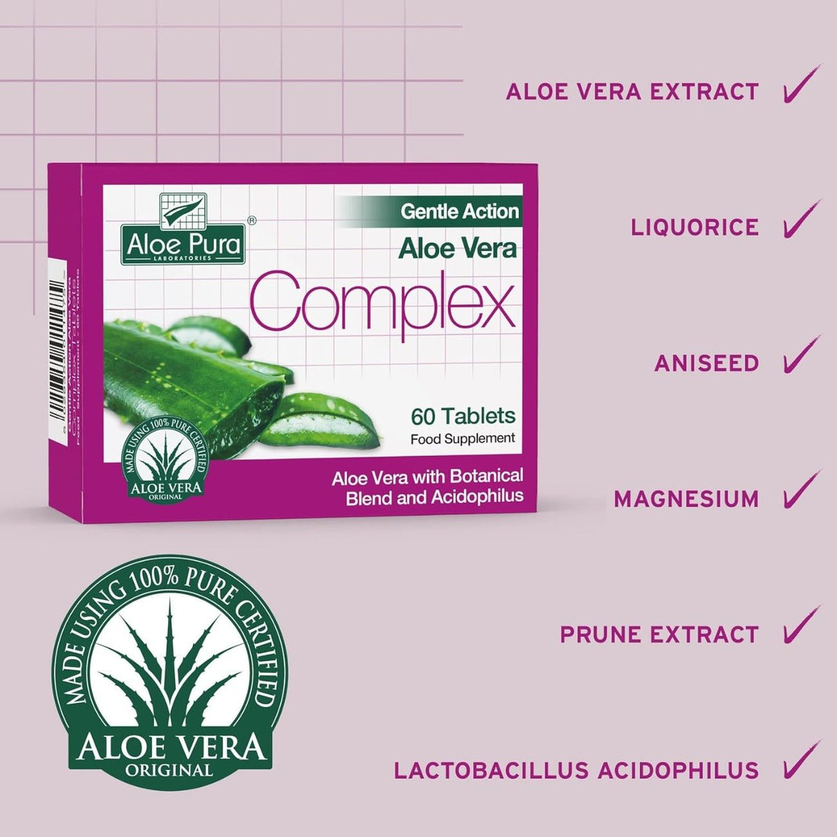 Gentle Action Aloe Vera Complex 60 Tablets - Aloe Pura - Nutrition - Eco Natural Products