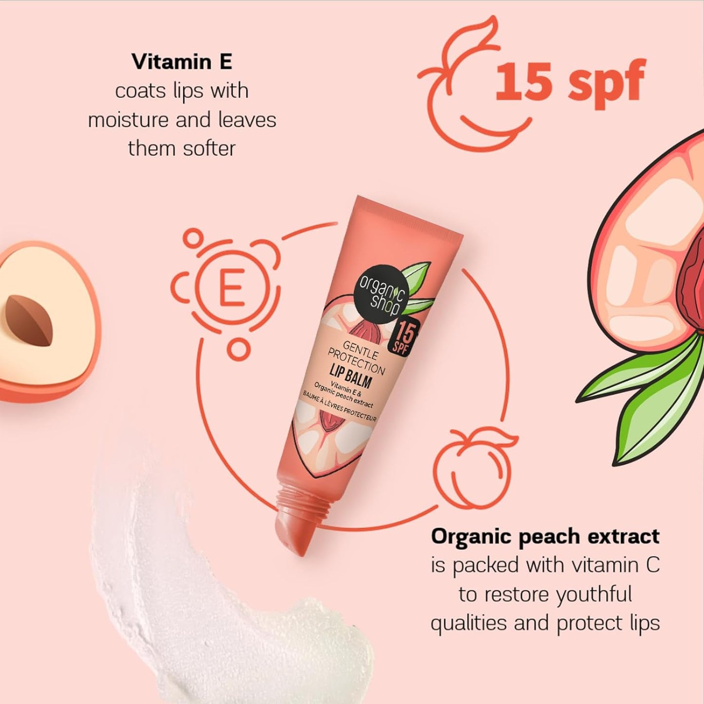 Gentle Protection SPF 15 Vitamin E & Peach Extract Lip Balm 10ml - Organic Shop - Lip Balms - Organic Shop