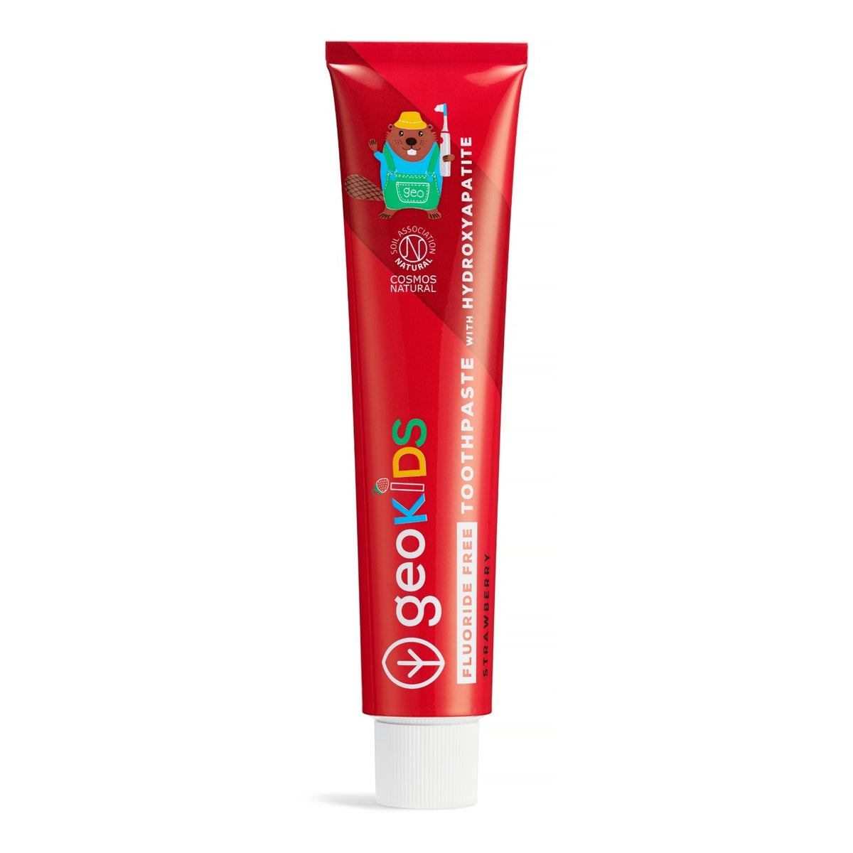 Georganics Kids Toothpaste Strawberry with Hydroxyapatite Fluoride Free 75ml front of pack