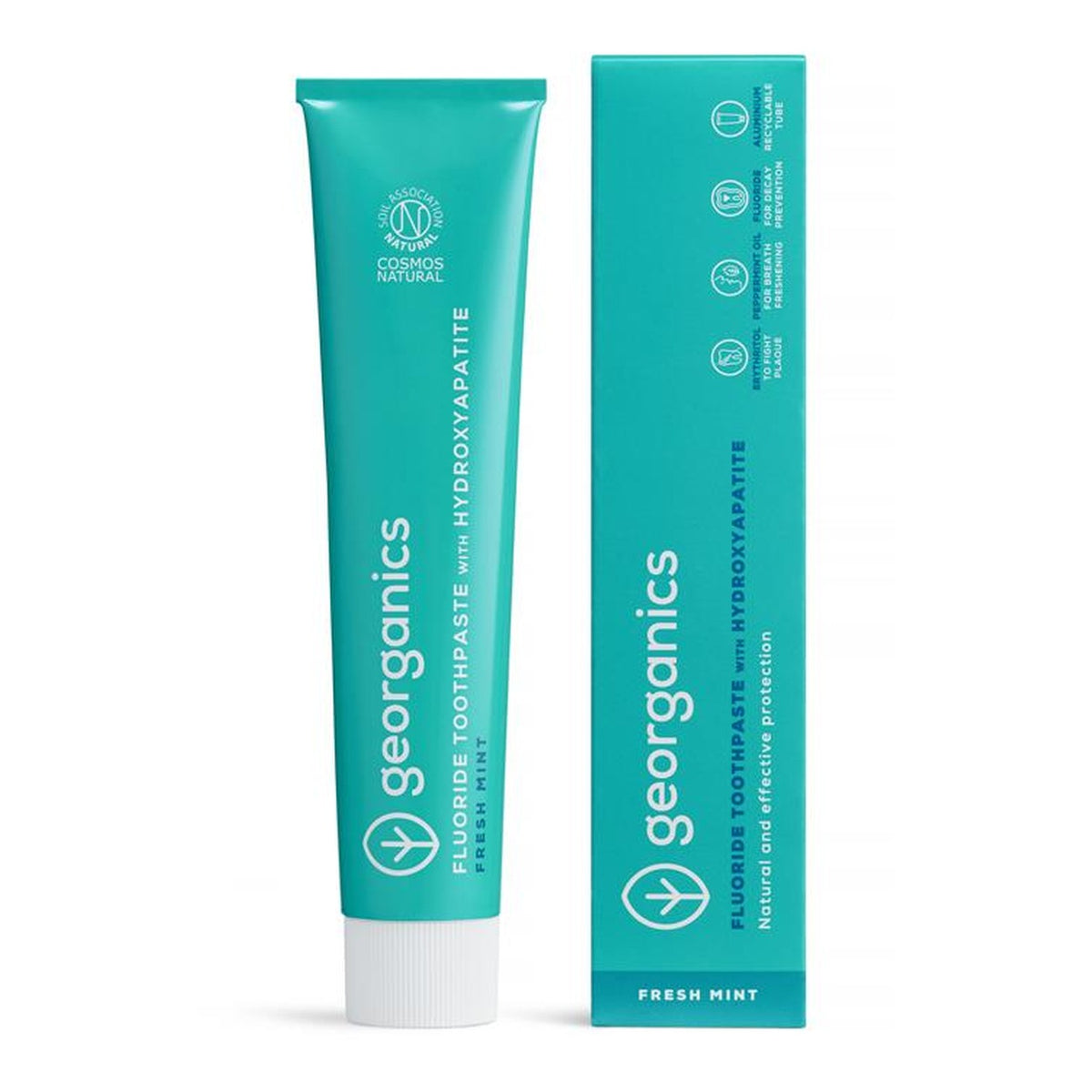 Georganics Toothpaste with Hydroxyapatite Fresh Mint & Fluoride 75ml front of pack