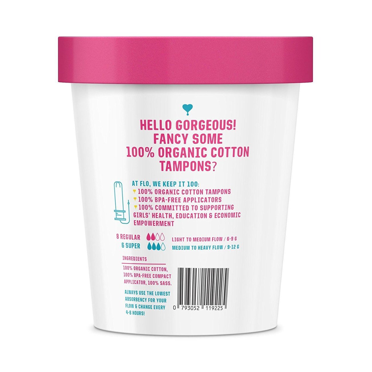 Get Set Pack Cotton Tampons 8 Regular + 6 Super - Here We Flo - Feminine Sanitary Supplies - Eco Natural Products