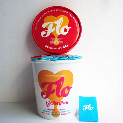 Get Set Pack Cotton Tampons 8 Regular + 6 Super - Here We Flo - Feminine Sanitary Supplies - Eco Natural Products