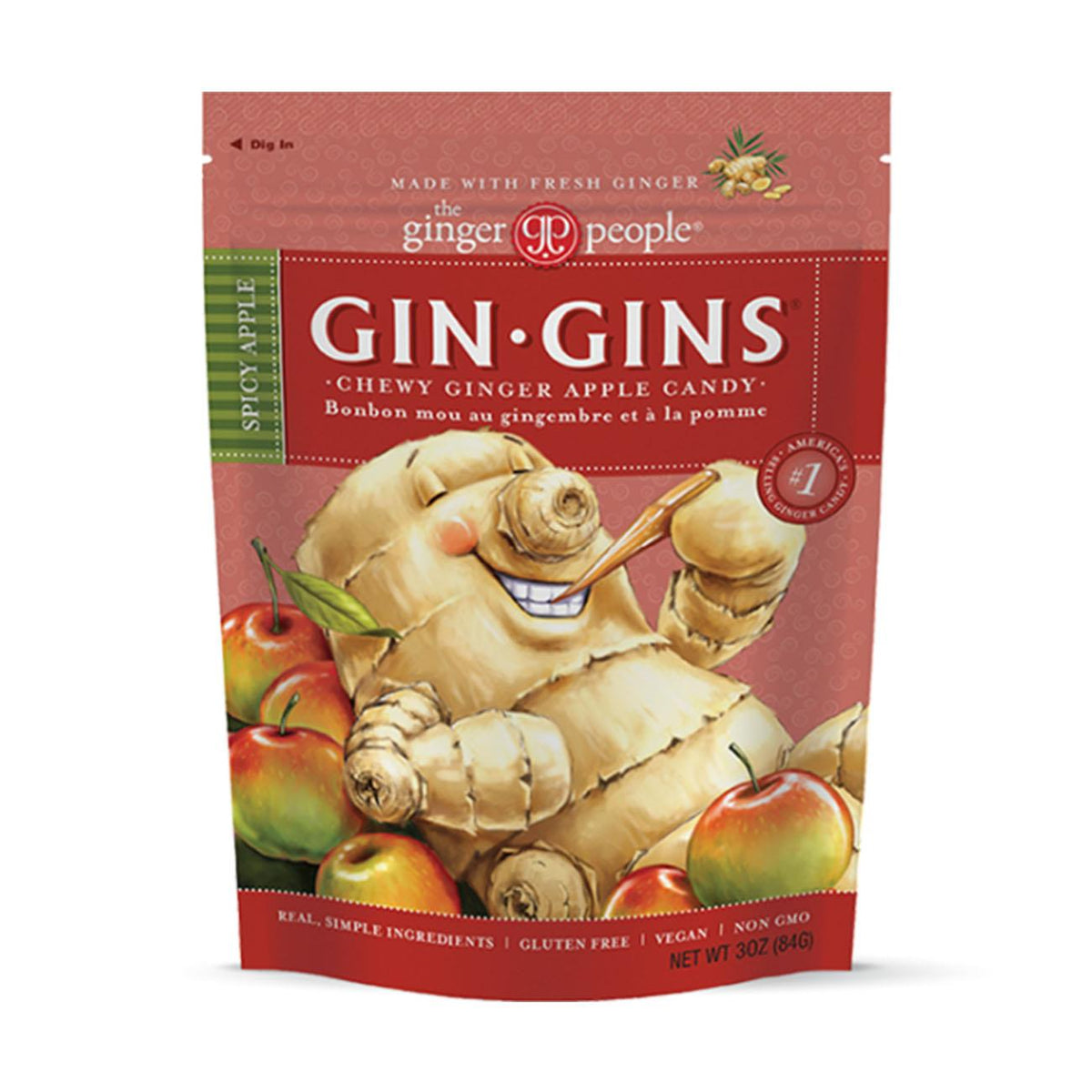 Gin Gins Spicy Apple Ginger Chews 84g - The Ginger People - Chew - Eco Natural Products