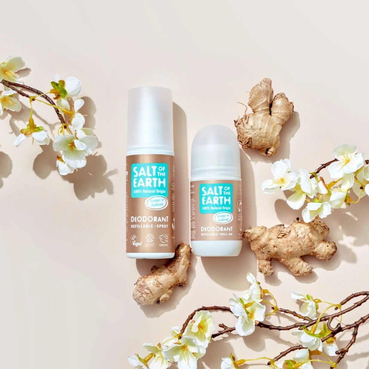 Ginger & Jasmine Vegan Natural Deodorant Roll - On 75ml - Salt Of the Earth - Deodorants - Eco Natural Products