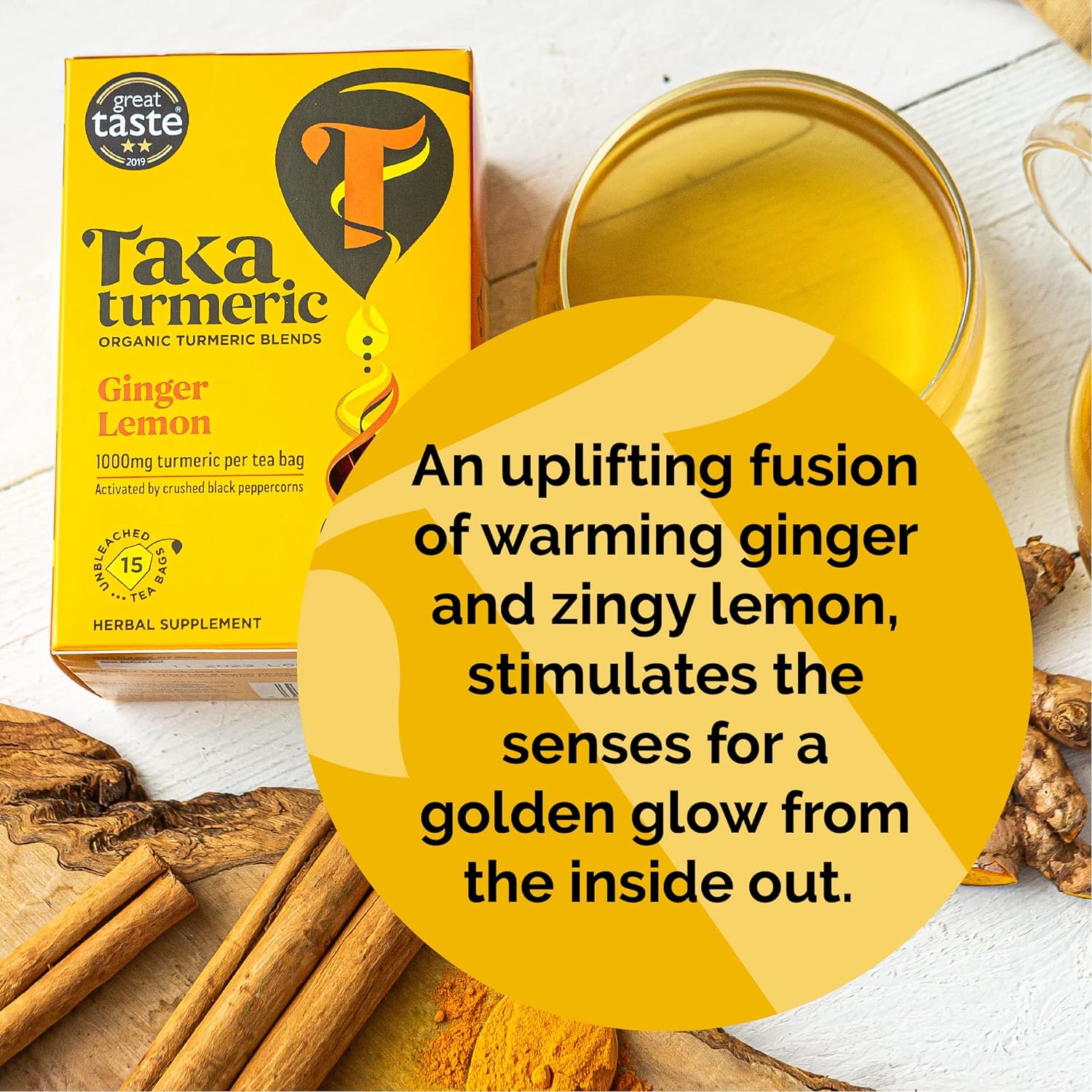 Ginger & Lemon 15 Sachets - Eco Natural Products - Taka Turmeric - Herbal tea