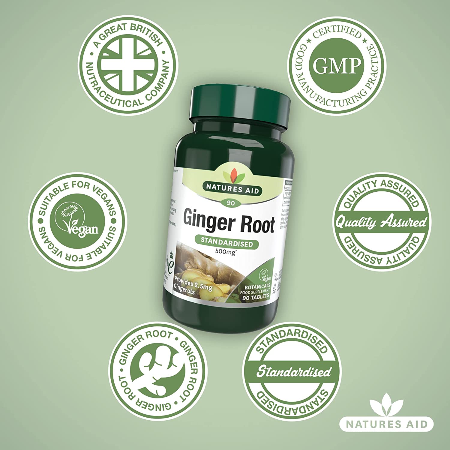 Ginger Root 500mg 90 Tablets - Eco Natural Products - Natures Aid - Vitamins & Supplements