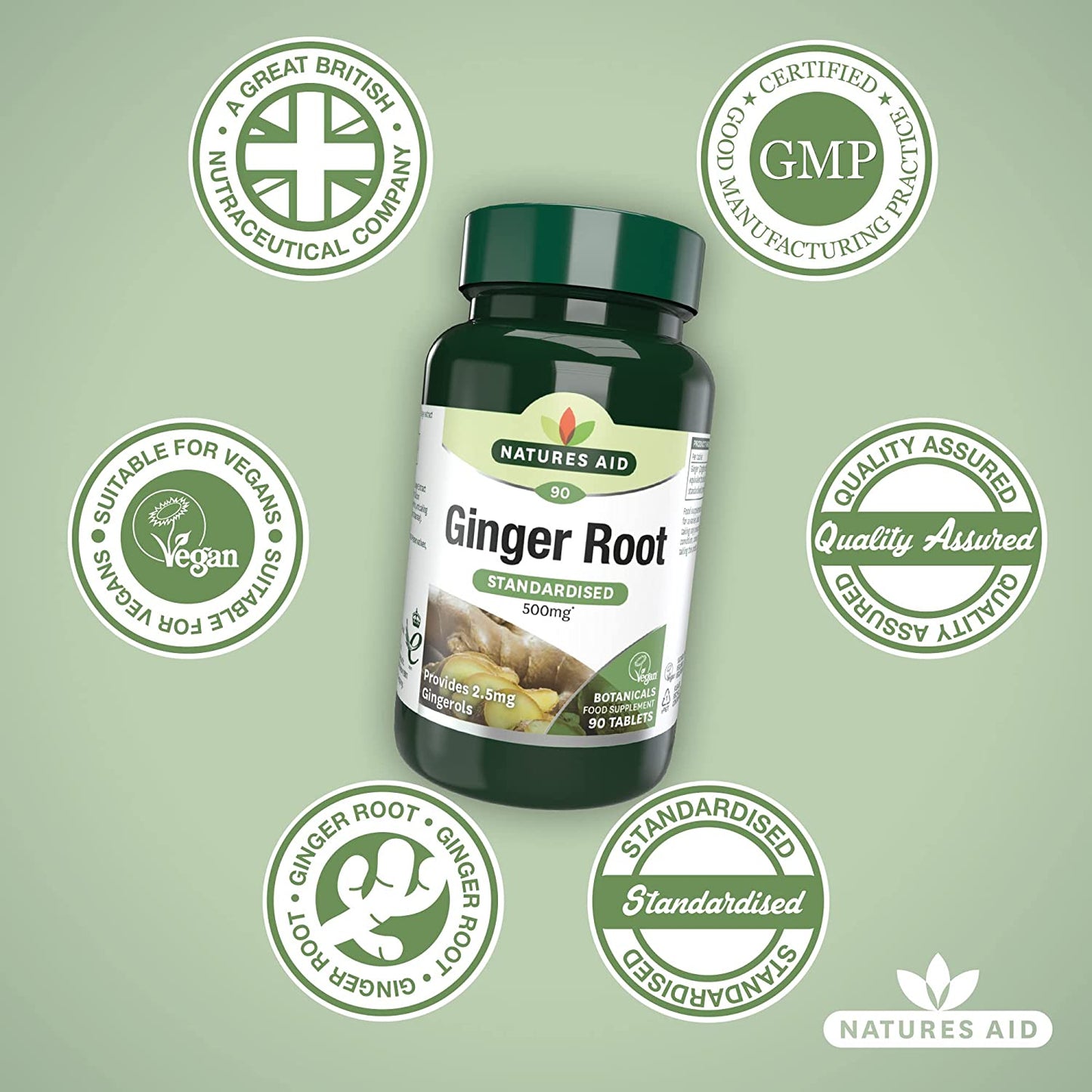 Ginger Root 500mg 90 Tablets - Natures Aid - Vitamins & Supplements - Eco Natural Products