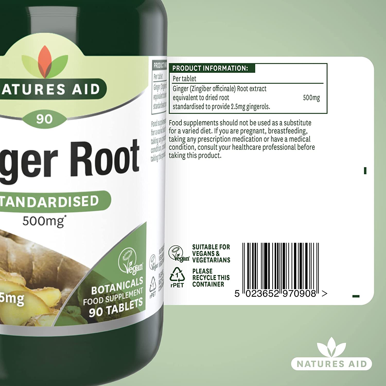 Ginger Root 500mg 90 Tablets - Eco Natural Products - Natures Aid - Vitamins & Supplements