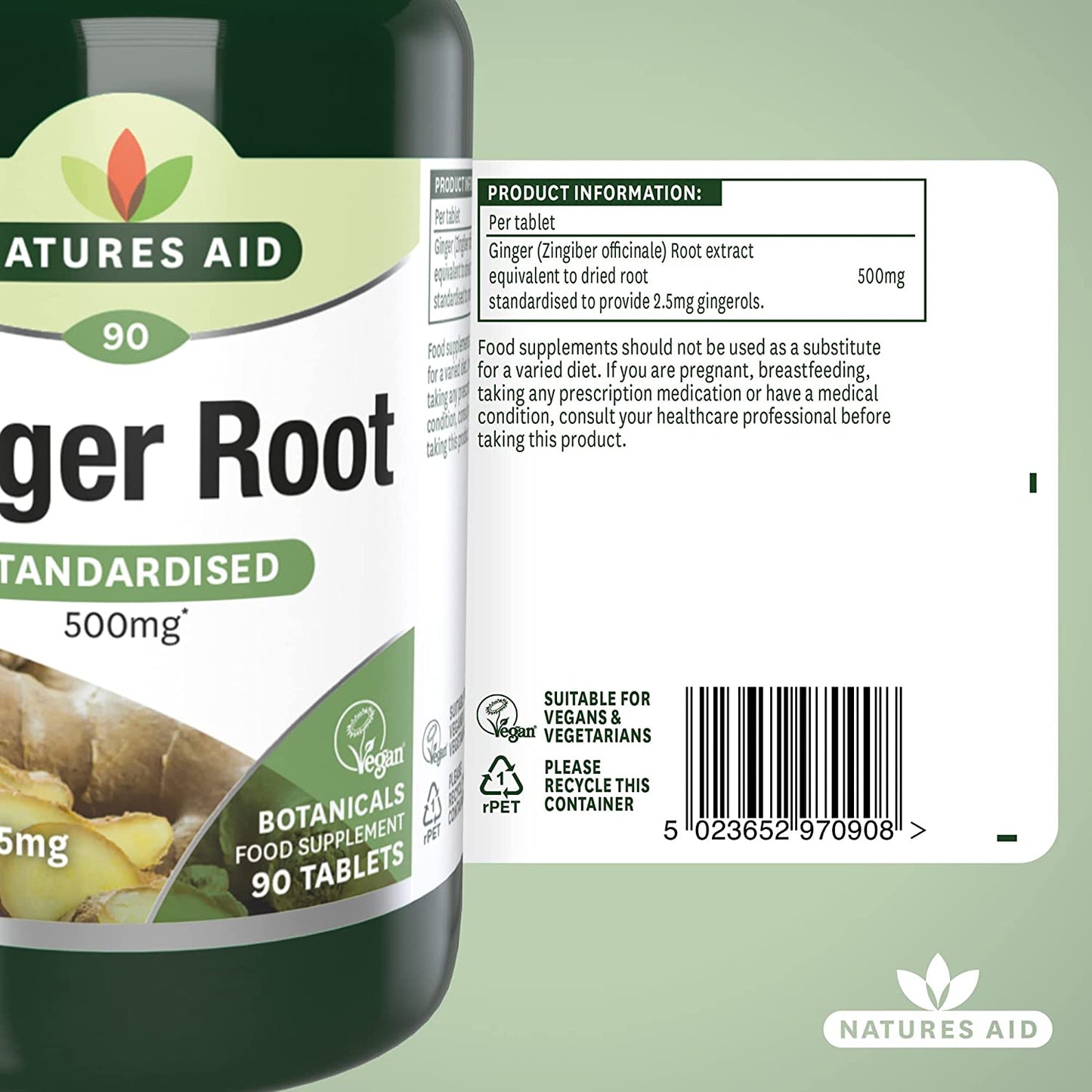 Ginger Root 500mg 90 Tablets - Natures Aid - Vitamins & Supplements - Eco Natural Products