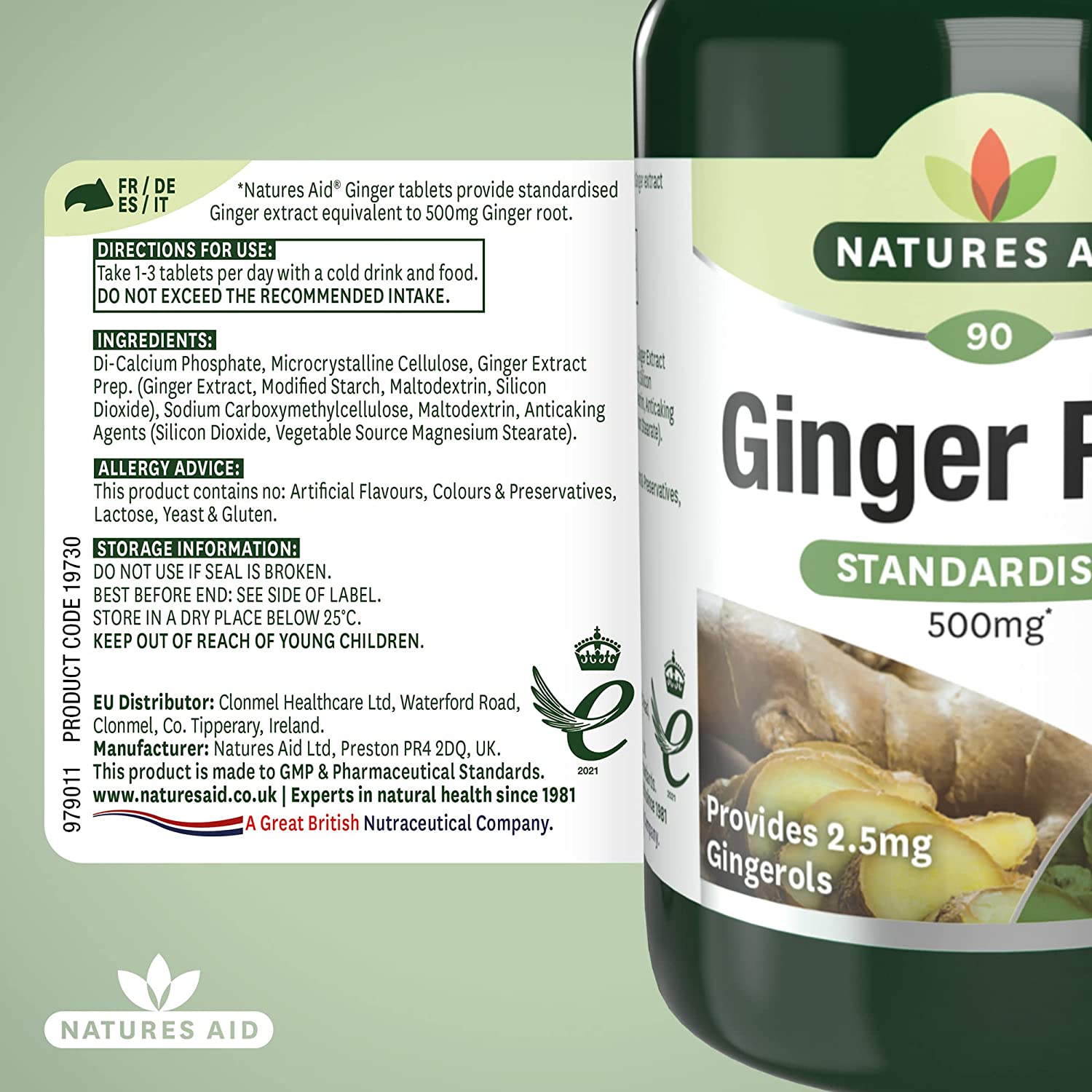 Ginger Root 500mg 90 Tablets - Eco Natural Products - Natures Aid - Vitamins & Supplements