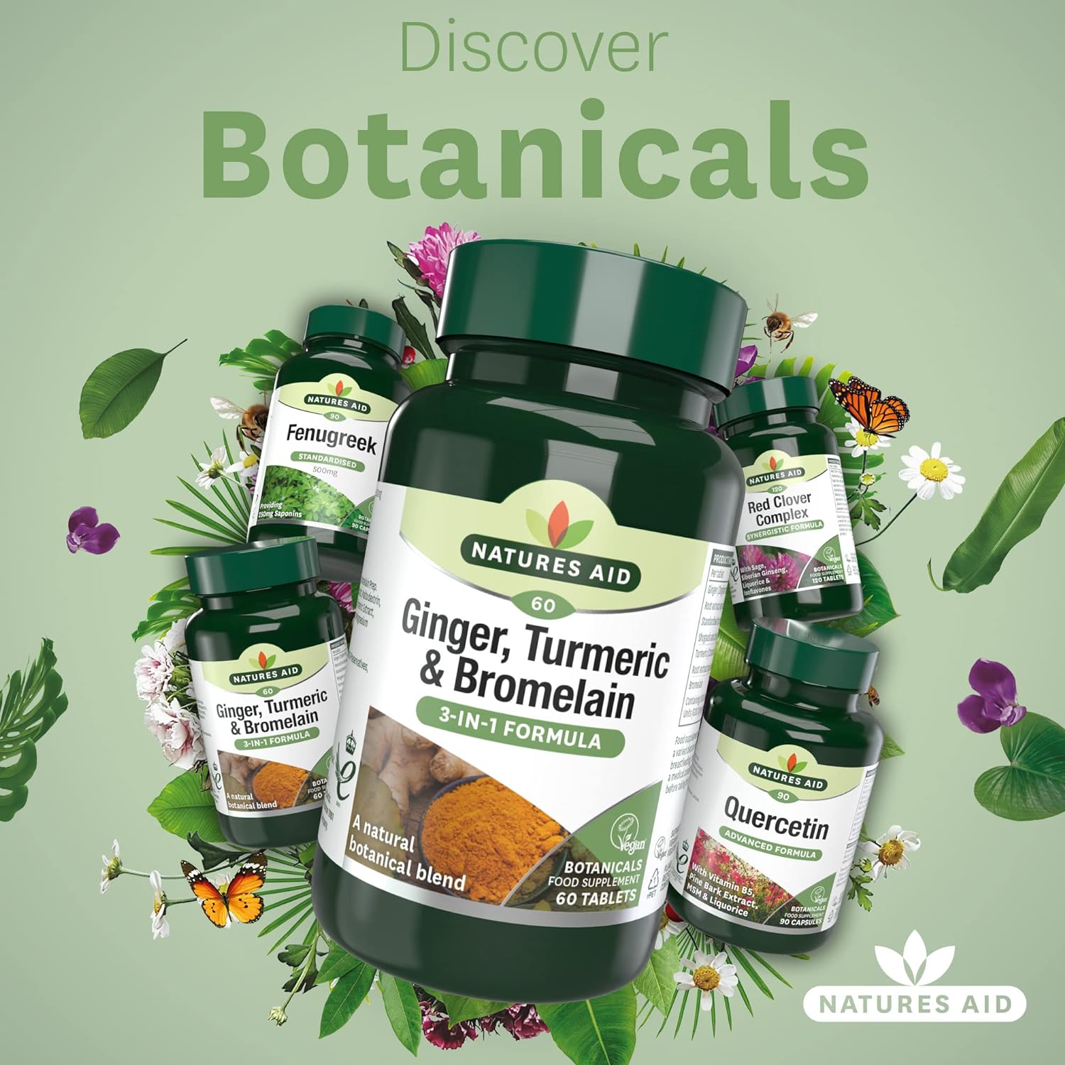 Ginger, Turmeric & Bromelain 3 - in - 1 Botanical Formula 60 Tablets - Natures Aid - Vitamins & Supplements - Eco Natural Products