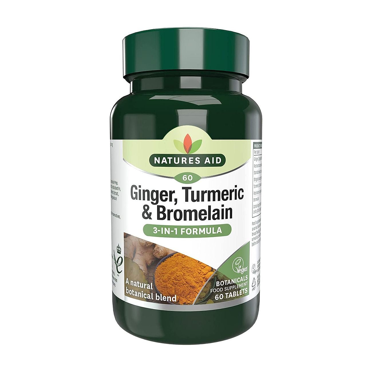 Ginger, Turmeric & Bromelain 3 - in - 1 Botanical Formula 60 Tablets - Eco Natural Products - Natures Aid - Vitamins & Supplements