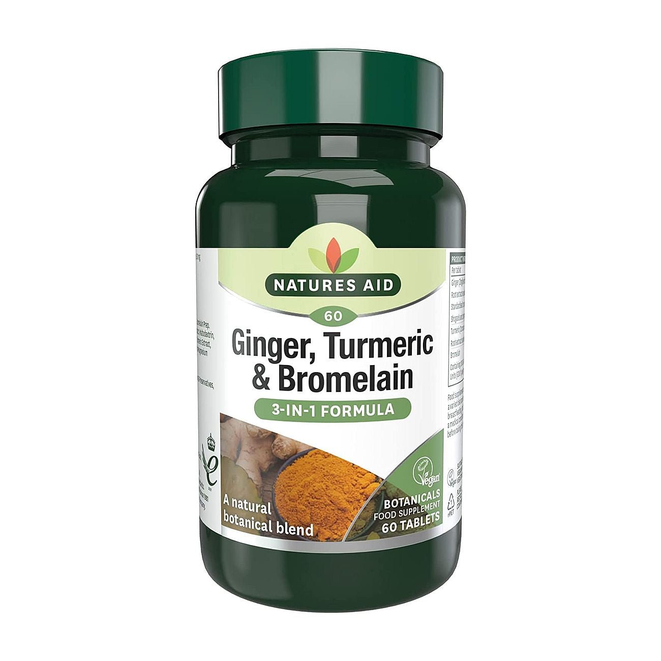 Ginger, Turmeric & Bromelain 3 - in - 1 Botanical Formula 60 Tablets - Natures Aid - Vitamins & Supplements - Eco Natural Products