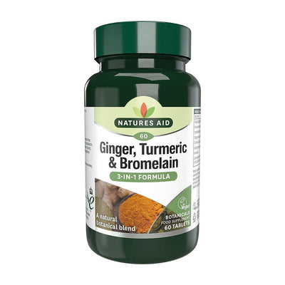 Ginger, Turmeric & Bromelain 3 - in - 1 Botanical Formula 60 Tablets - Natures Aid - Vitamins & Supplements - Eco Natural Products
