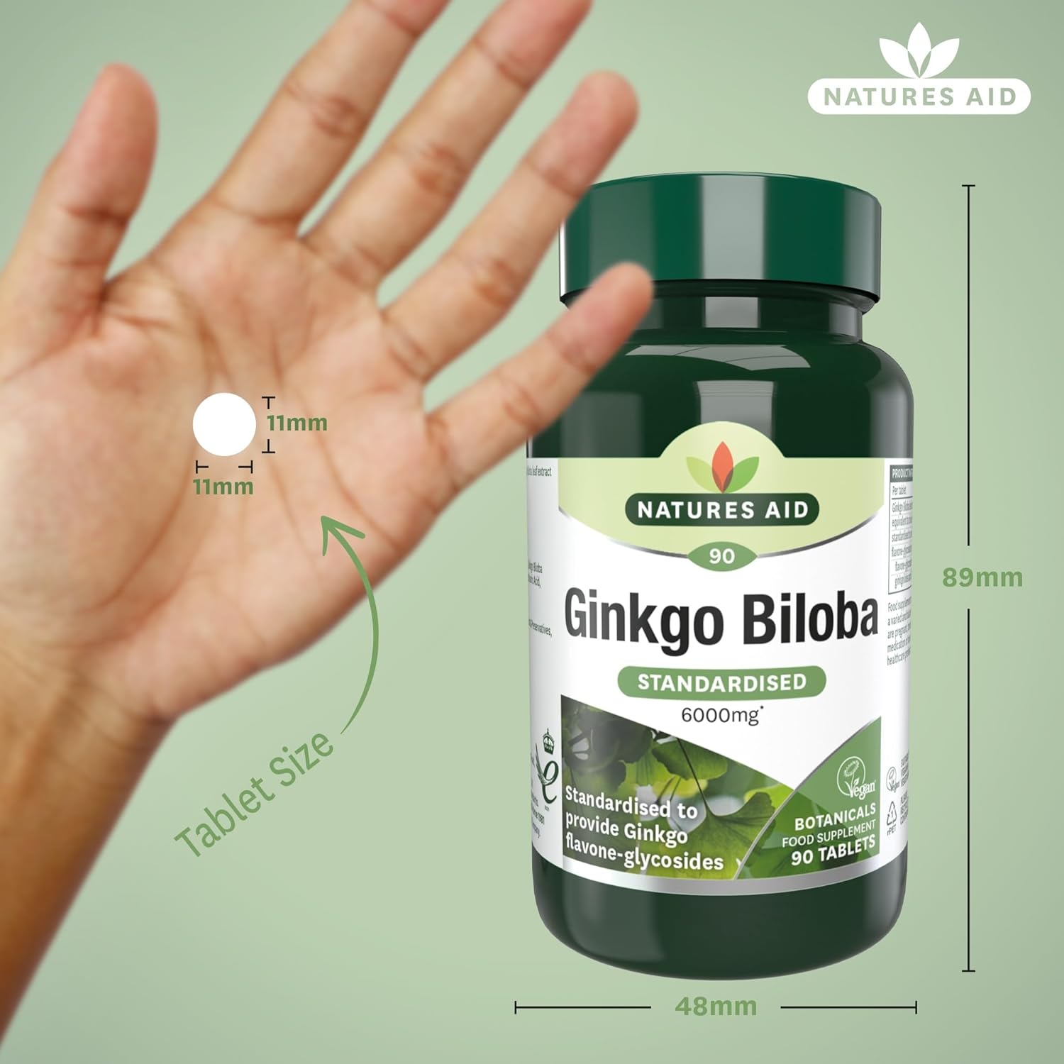 Ginkgo Biloba 6000mg 90 Tablets - Eco Natural Products - Natures Aid - Vitamins & Supplements