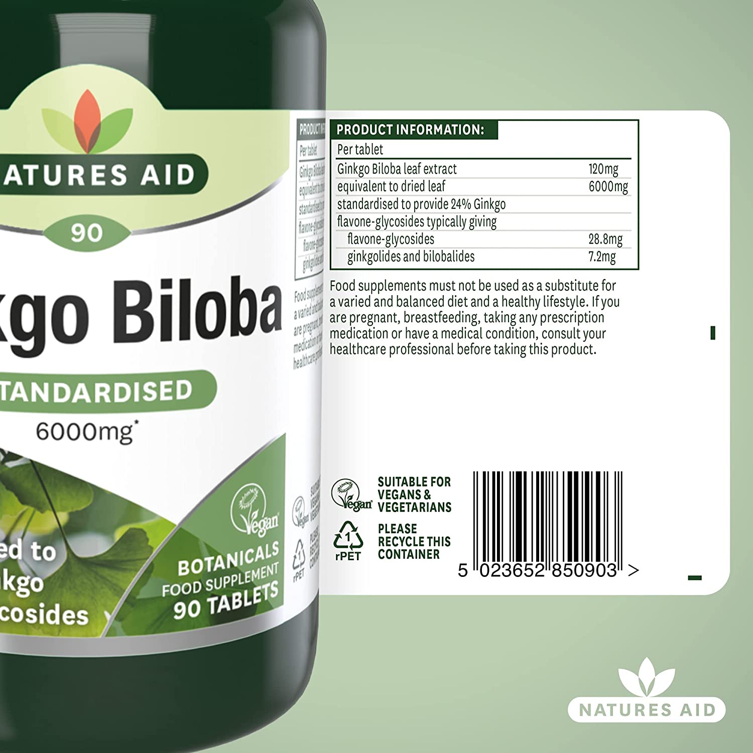 Ginkgo Biloba 6000mg 90 Tablets - Eco Natural Products - Natures Aid - Vitamins & Supplements