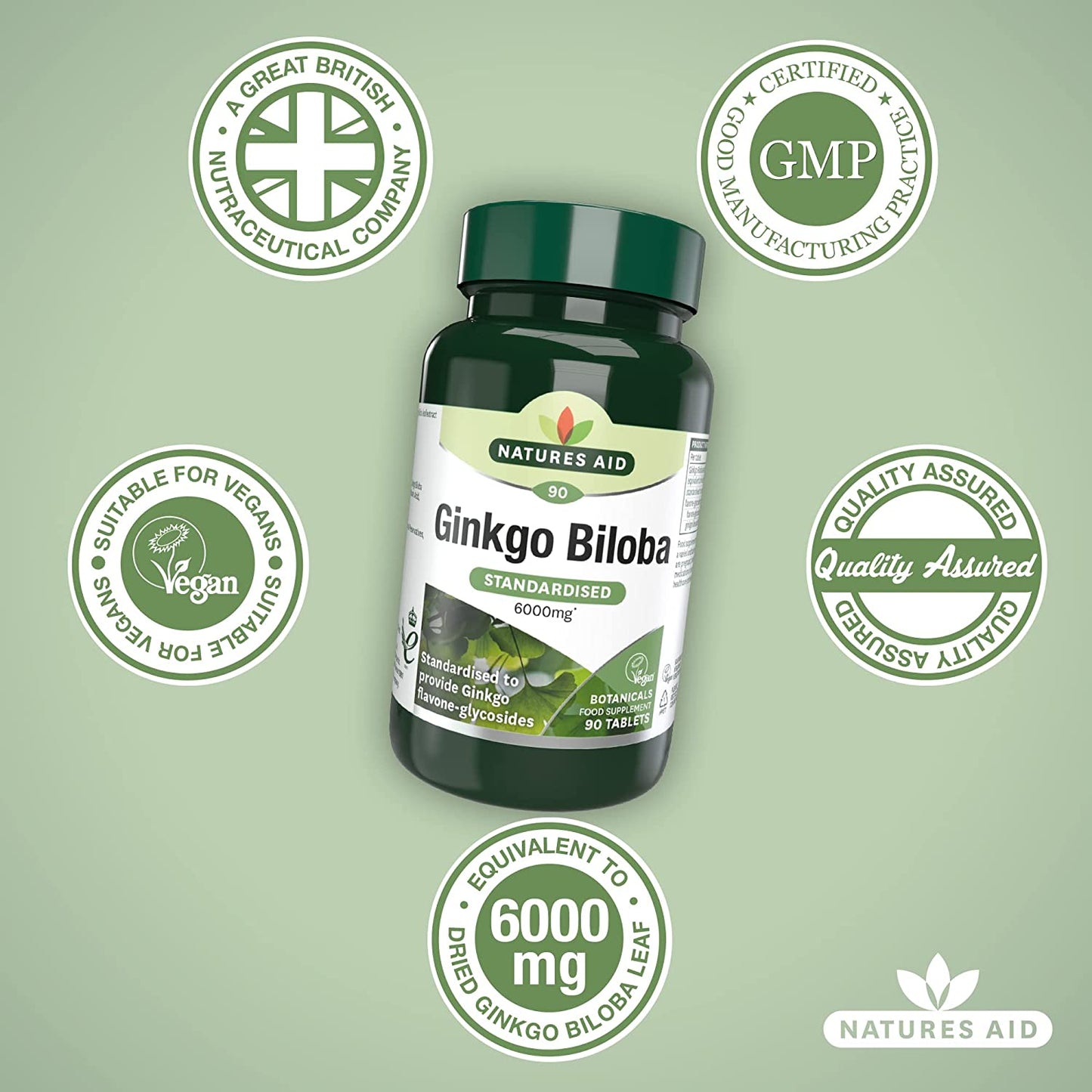Ginkgo Biloba 6000mg 90 Tablets - Natures Aid - Vitamins & Supplements - Eco Natural Products
