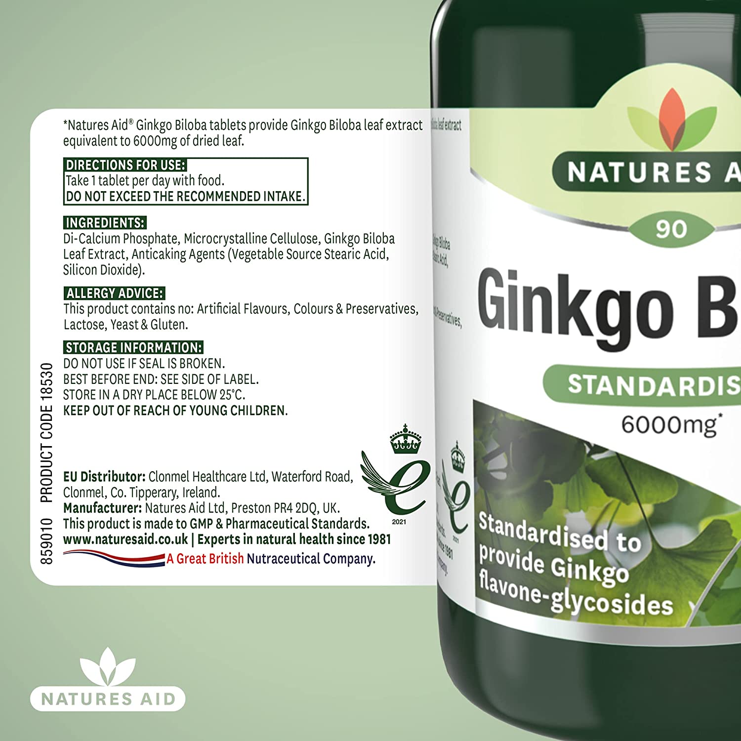 Ginkgo Biloba 6000mg 90 Tablets - Eco Natural Products - Natures Aid - Vitamins & Supplements