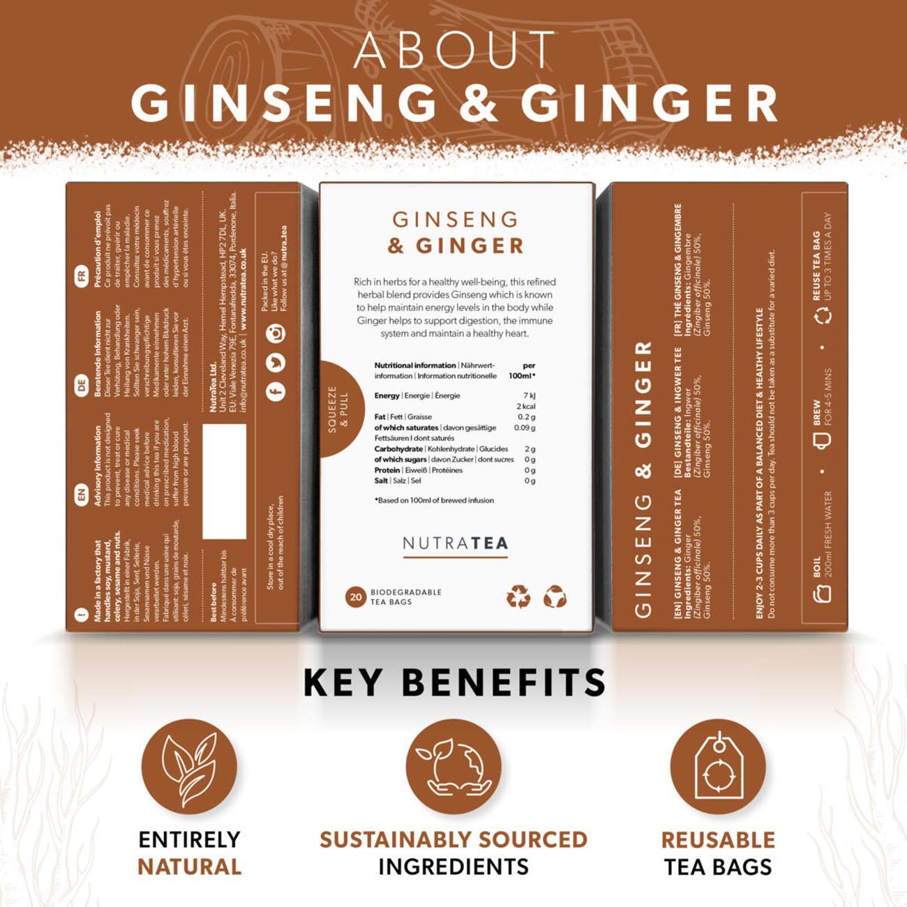 Ginseng & Ginger Herbal Tea 20 Bags - Eco Natural Products - NutraTea - Herbal tea