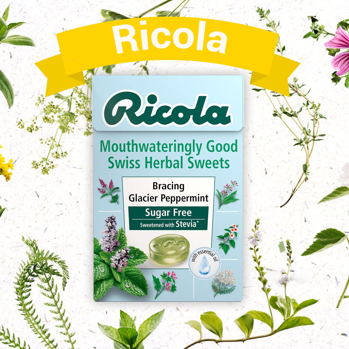 Glacier Peppermint Sugar Free Swiss Herbal Sweets 45g - Eco Natural Products - Ricola - Herbal sweets