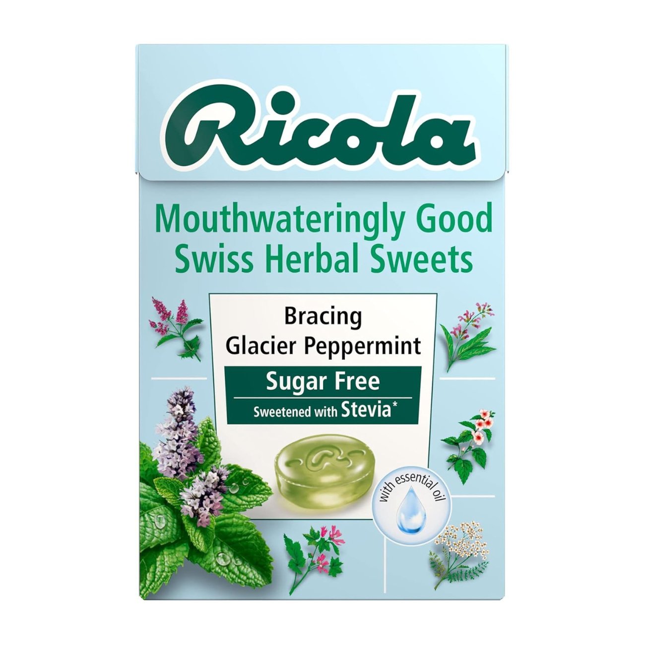 Glacier Peppermint Sugar Free Swiss Herbal Sweets 45g - Eco Natural Products - Ricola - Herbal sweets