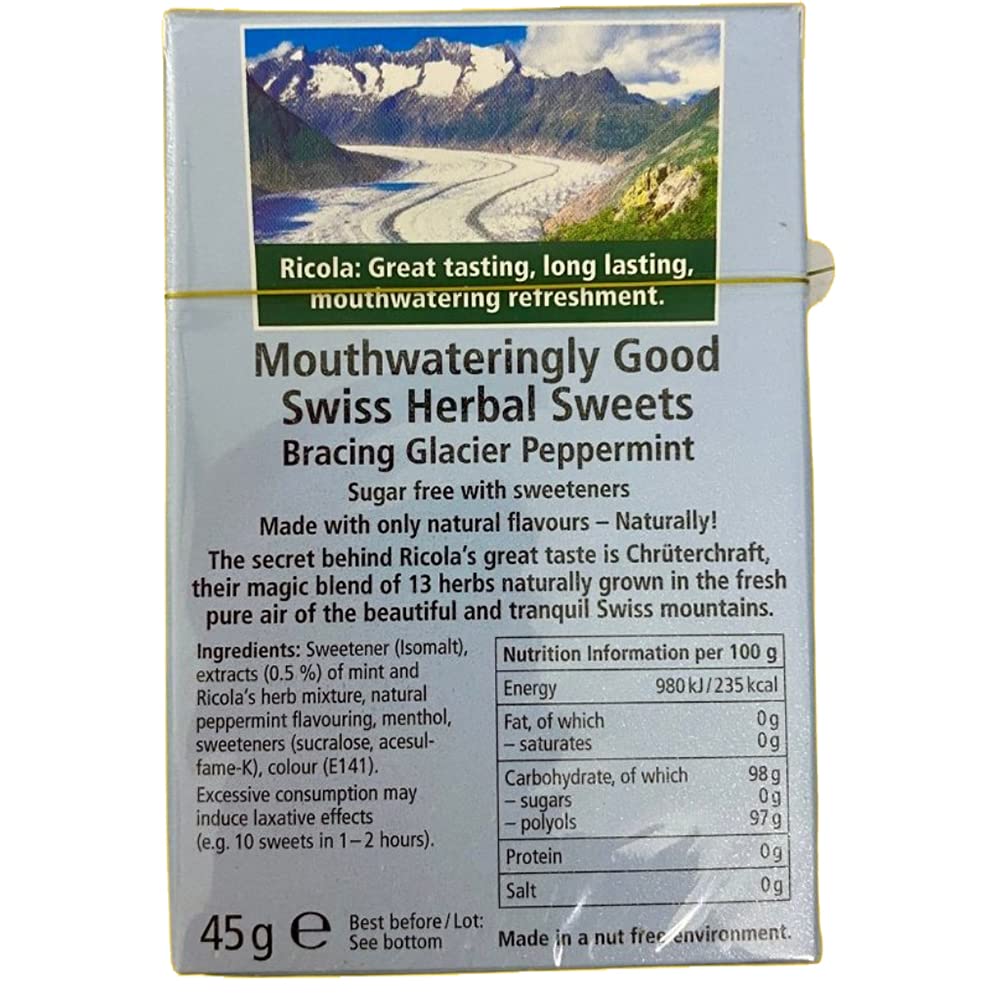 Glacier Peppermint Sugar Free Swiss Herbal Sweets 45g - Eco Natural Products - Ricola - Herbal sweets