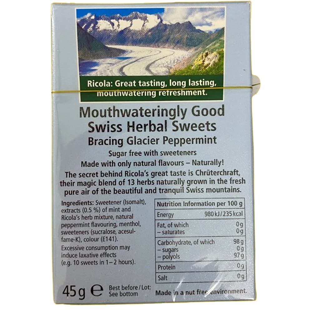 Glacier Peppermint Sugar Free Swiss Herbal Sweets 45g - Ricola - Herbal sweets - Eco Natural Products