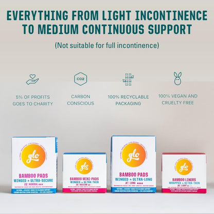 Glo Bamboo Liners for Sensitive Bladder (16 liners) - Here We Flo - Incontinence Aids - Eco Natural Products