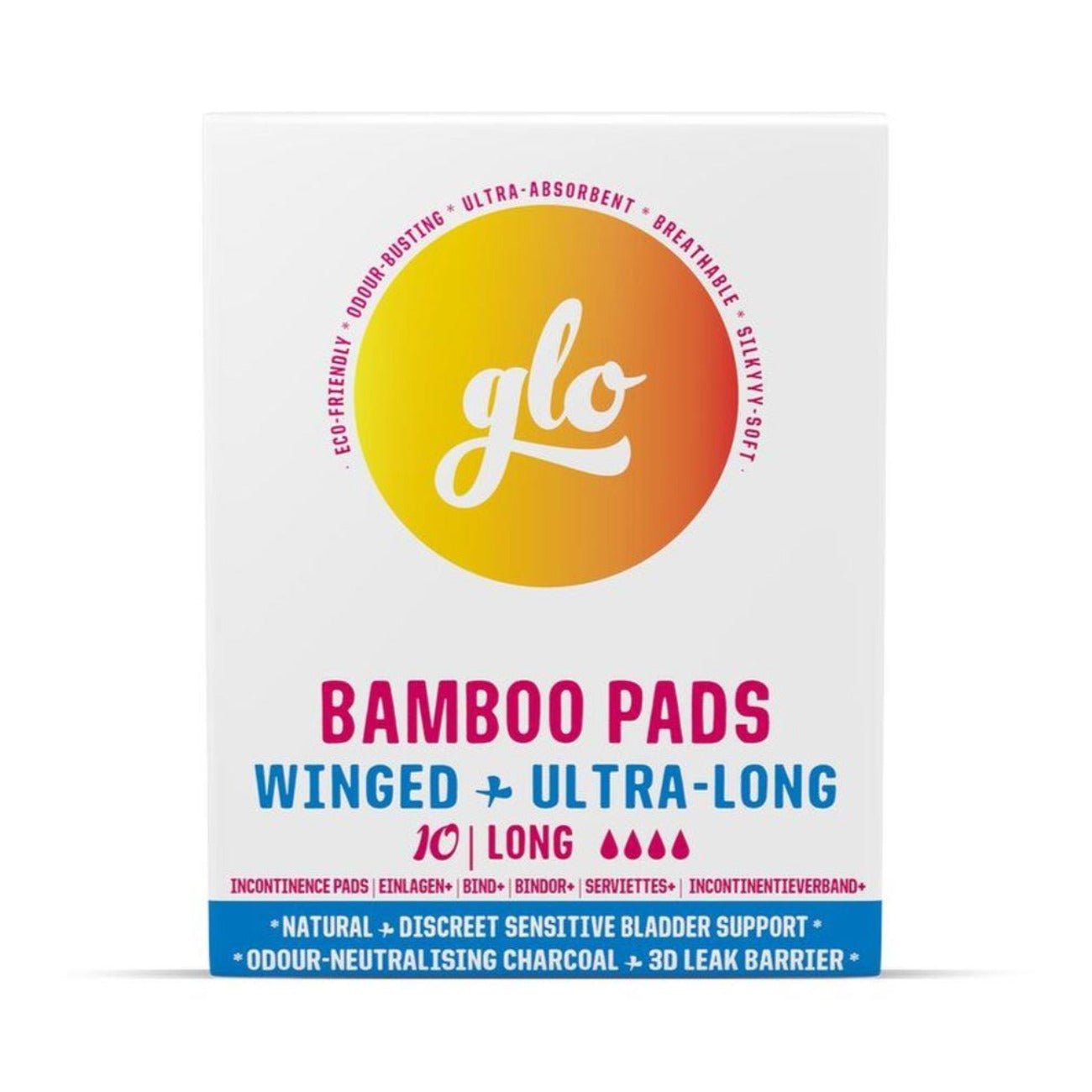 Glo Bamboo Long Pads for Sensitive Bladder (10 pads) - Eco Natural Products - Glo - For Sensitive Bladders + Light Incontinence