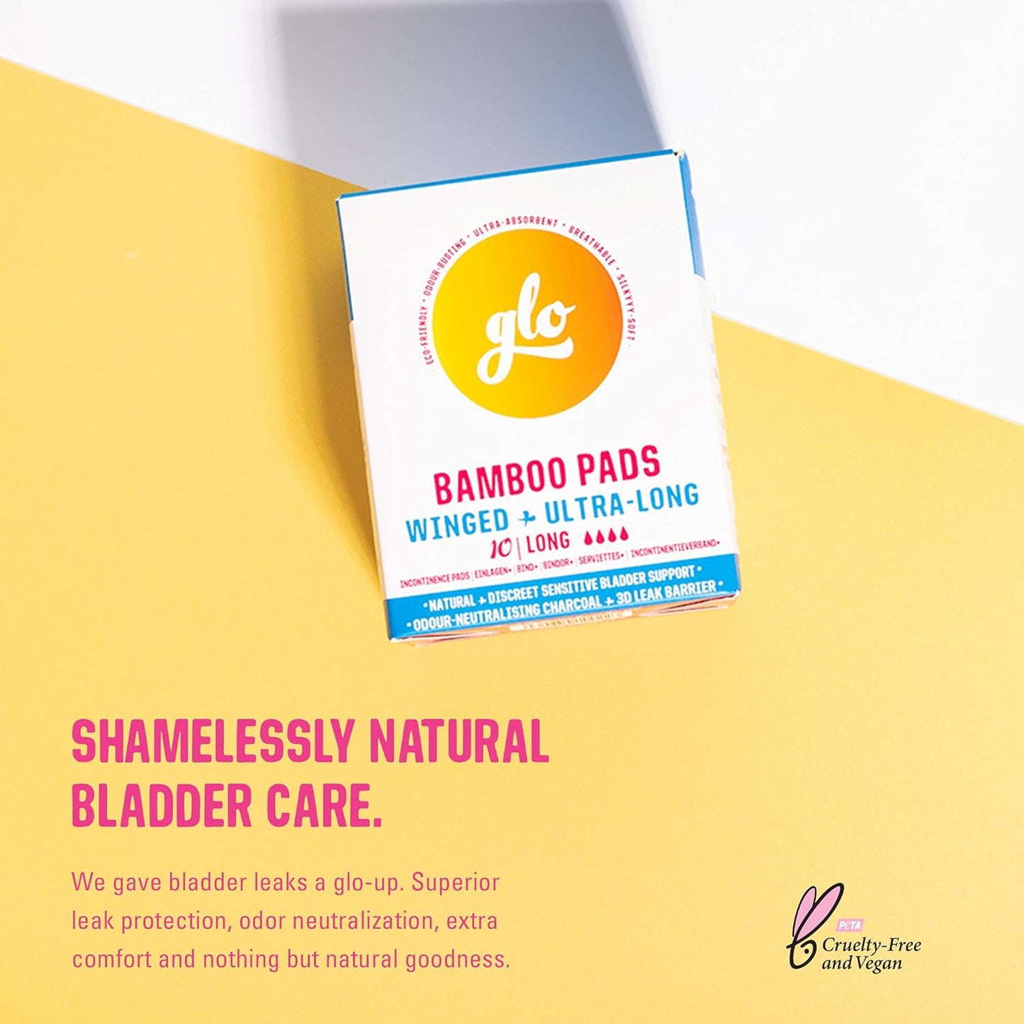 Glo Bamboo Long Pads for Sensitive Bladder (10 pads) - Glo - For Sensitive Bladders + Light Incontinence - Eco Natural Products