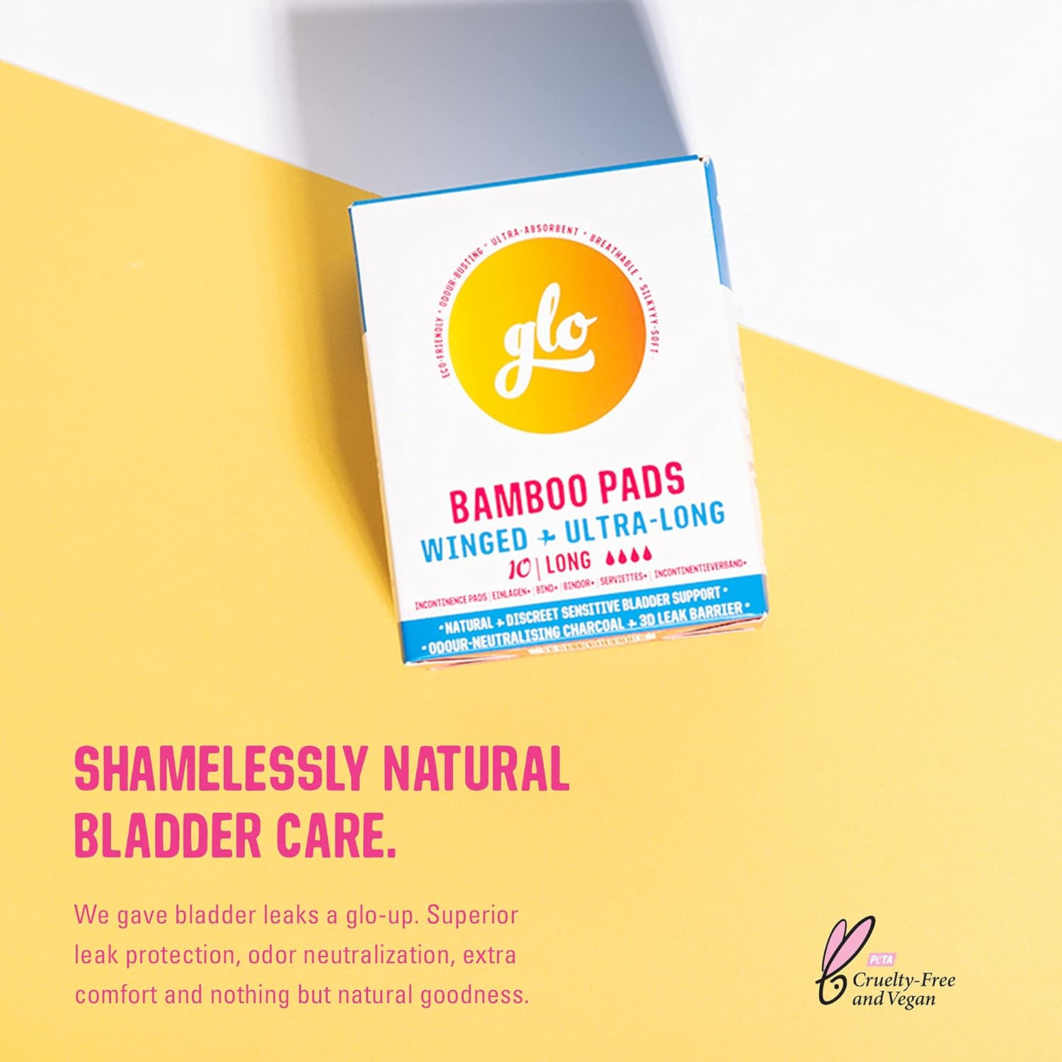 Glo Bamboo Long Pads for Sensitive Bladder (10 pads) - Glo - For Sensitive Bladders + Light Incontinence - Eco Natural Products